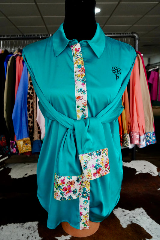Branded Flowy Satin Button Downs
