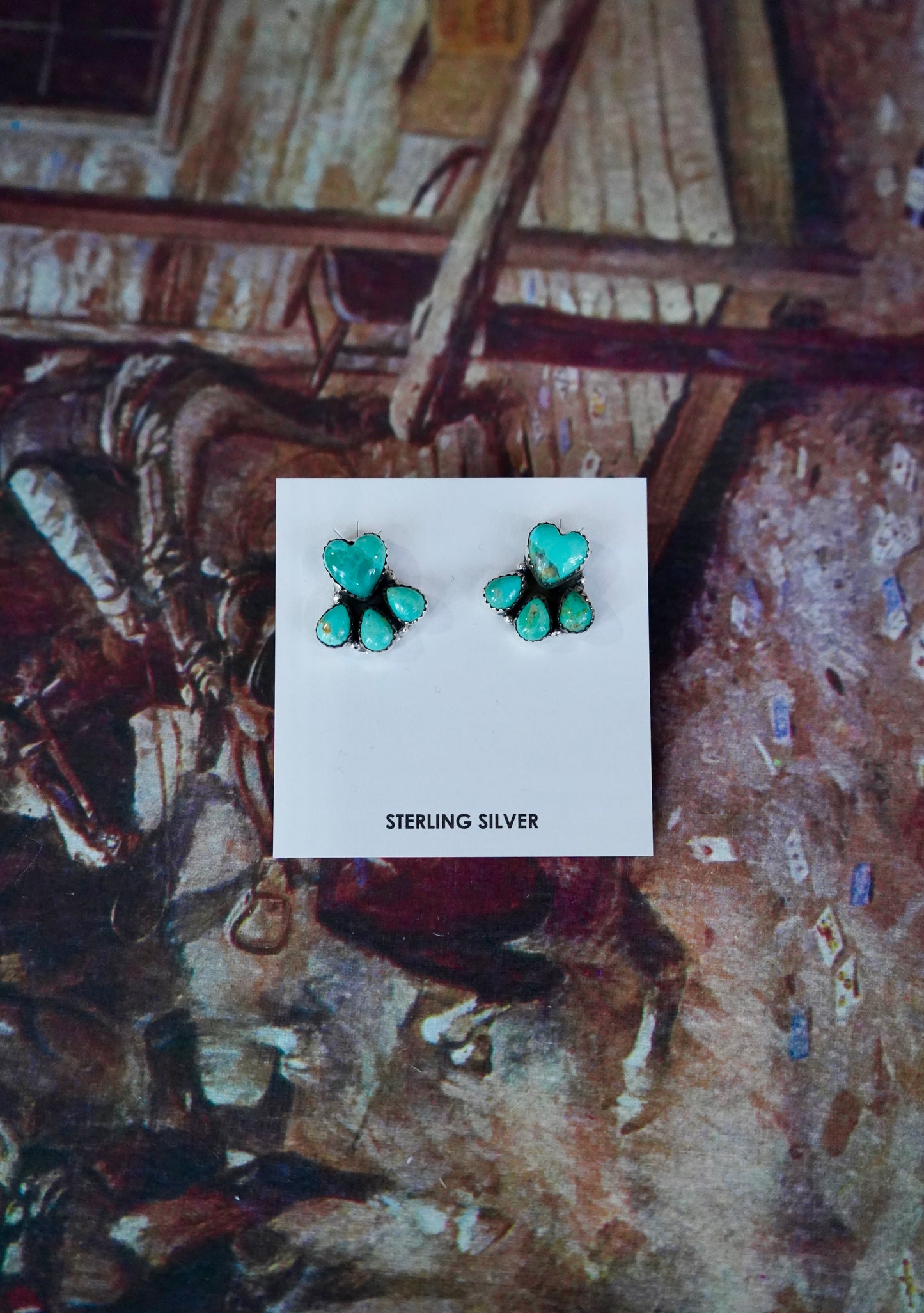 Turquoise Heart Cluster Stud Earrings