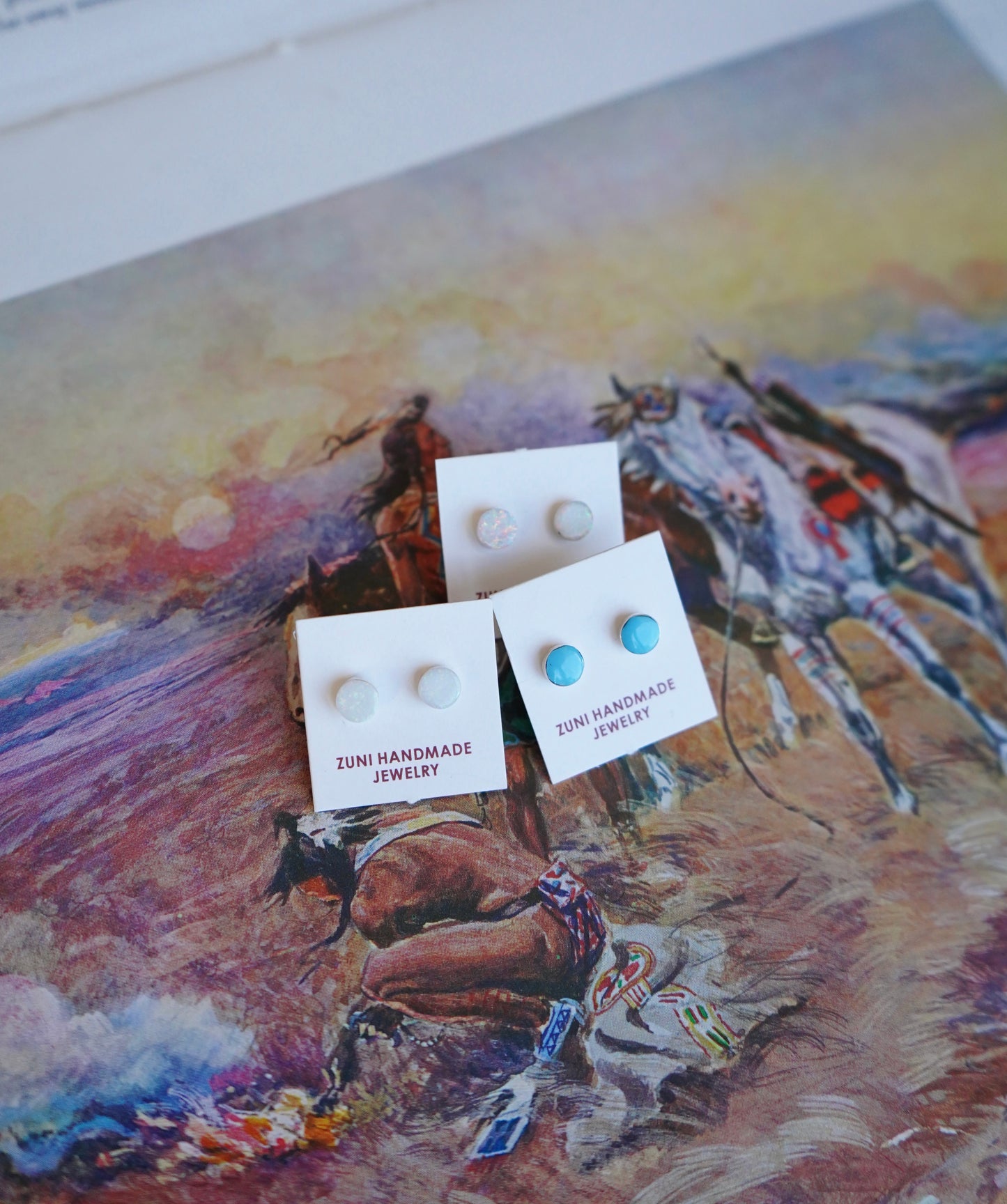 Dainty Zuni Round Turquoise Stud Earrings