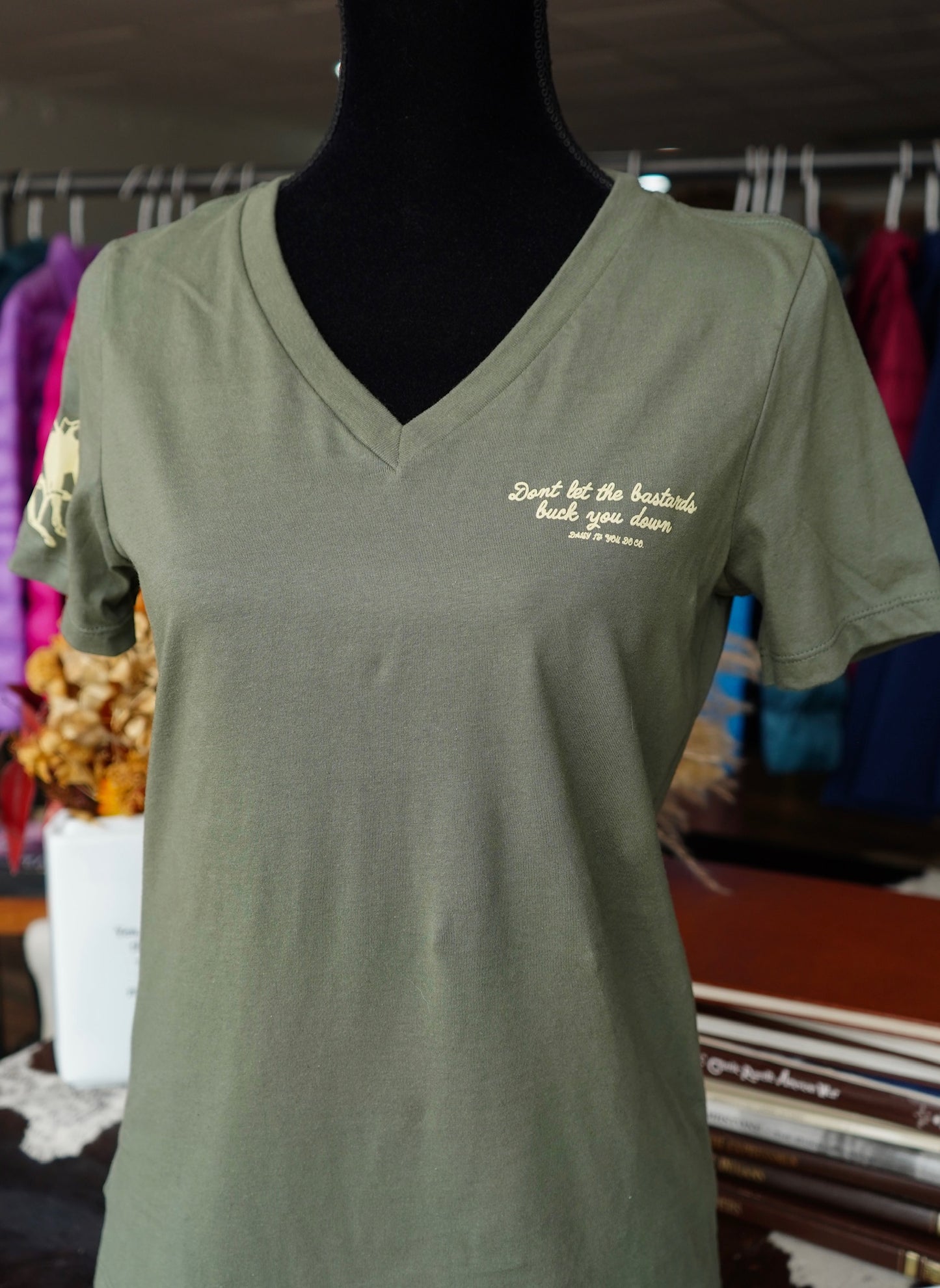 Olive Bucked Down - Bella & Canvas Airlume Jersey V-Neck T-Shirt