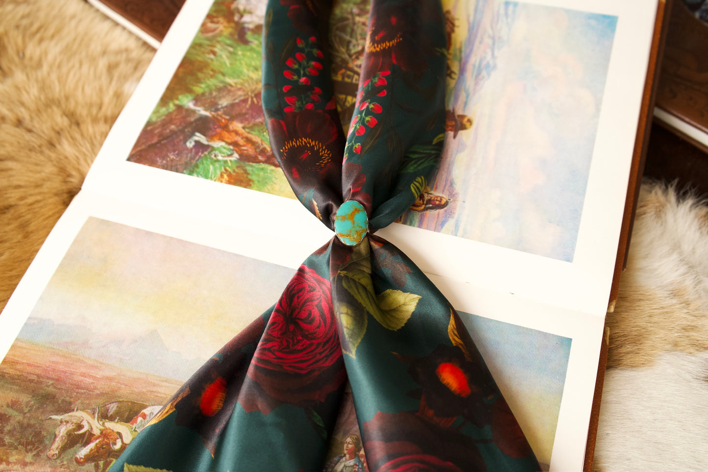 Teal Moody Maroon Floral Wild Rag