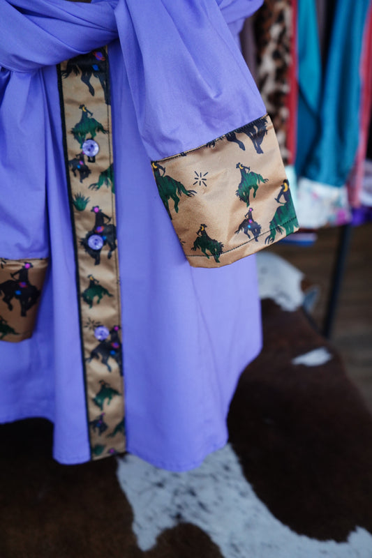 XL - Space Cowboys on Lavender Cotton Button Down