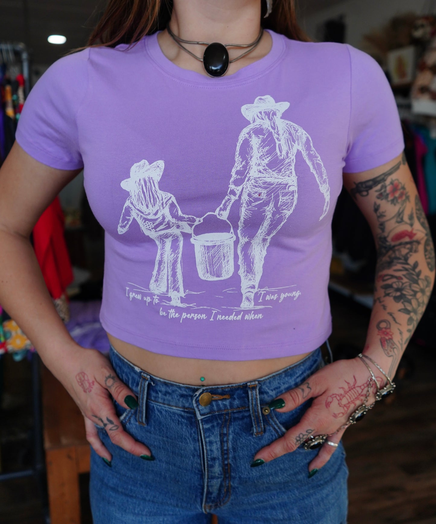 Grew Up - Lavender Cotton Round Neck Crop Top