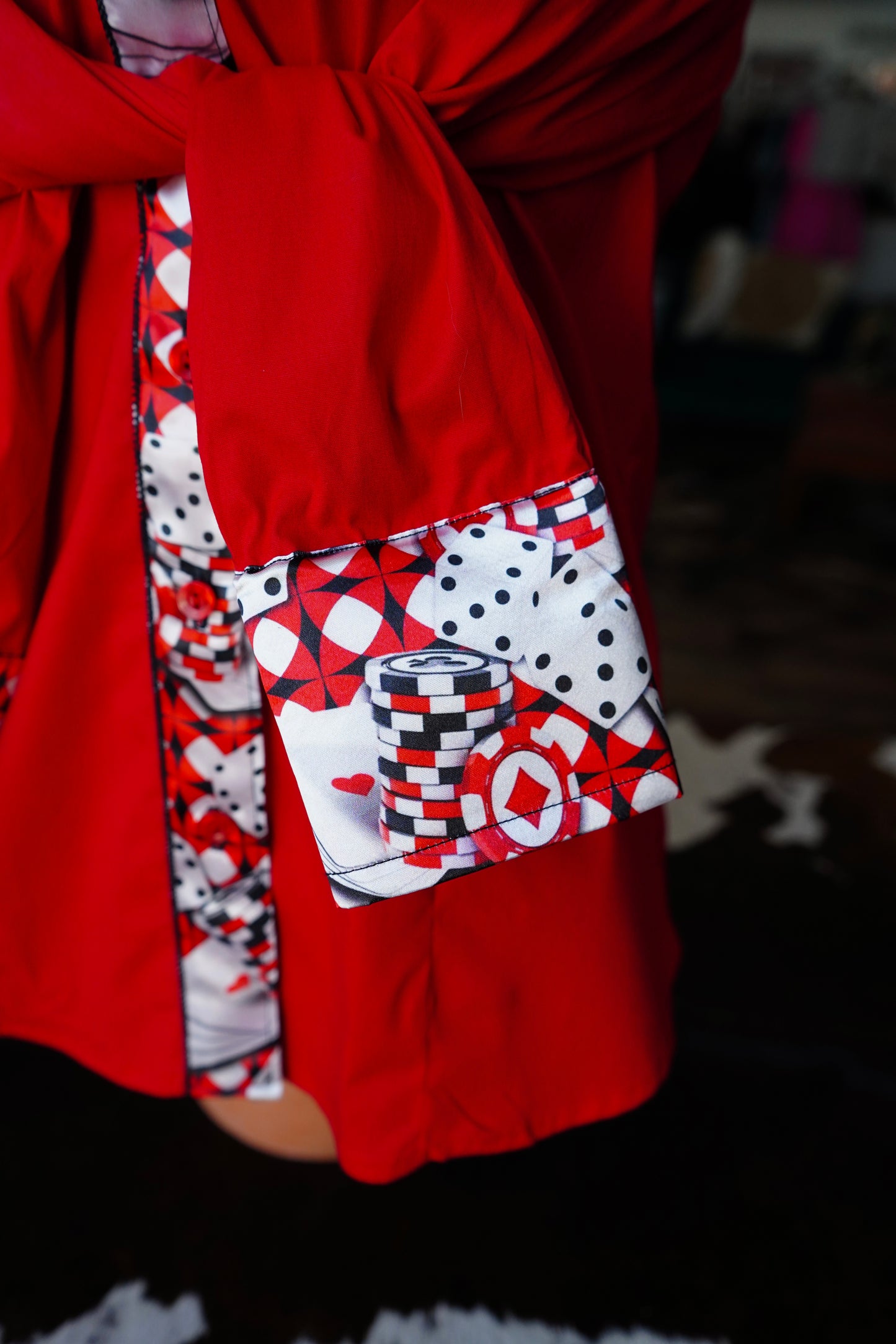 L - Playing Cards on Red Cotton Button Down