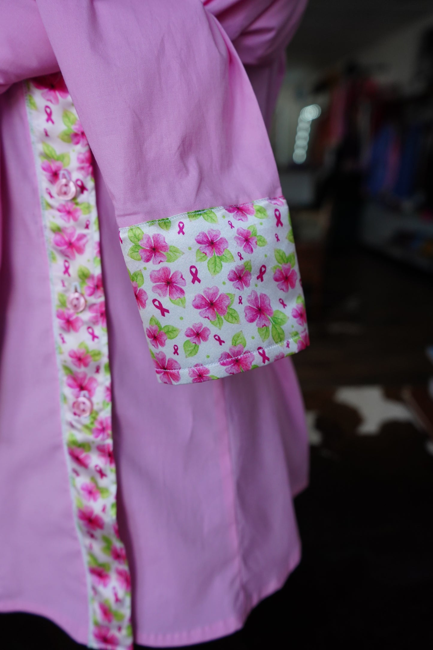 L - Dainty Tough Enough on Light Pink Cotton Button Down