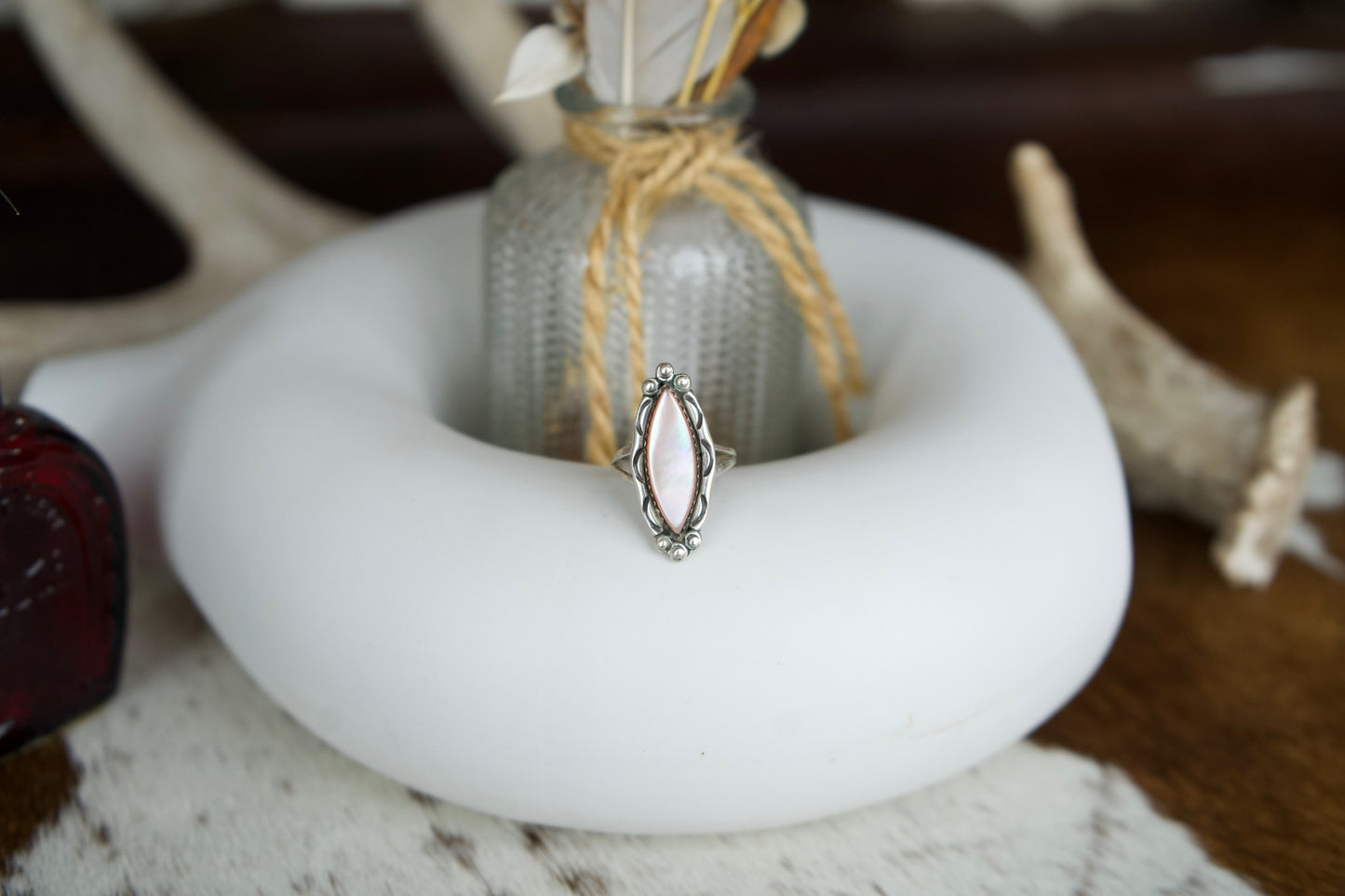 MOP Small Skinny Oval Vintage Ring Sz. 6