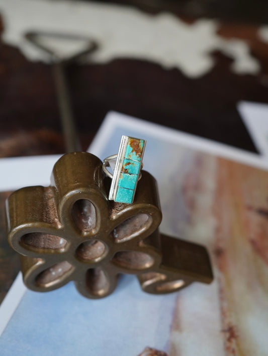 Steve Francisco Turquoise Inlay Bar Ring - Sz 7.5