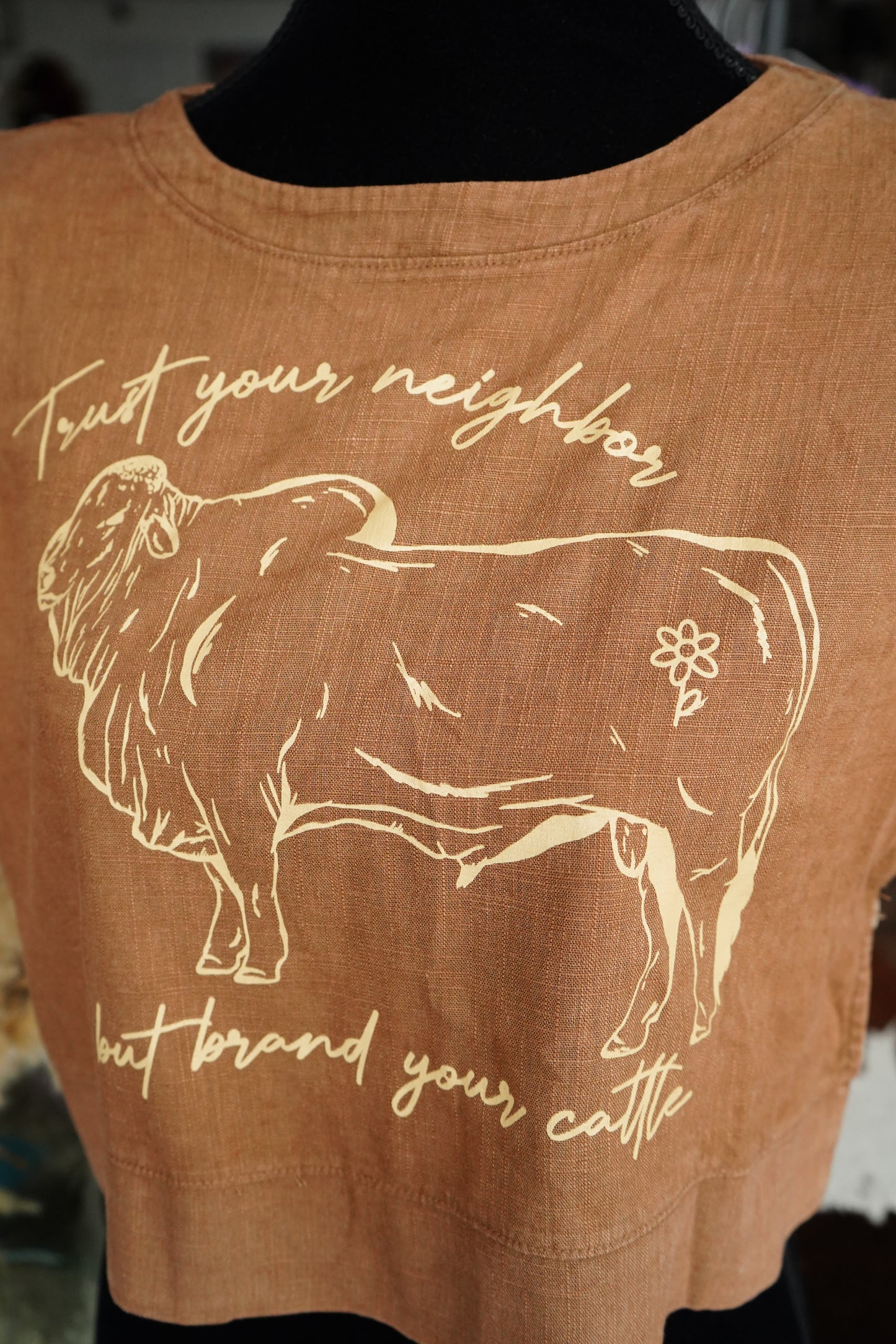 Brand Your Cattle Acid Washed Muscle Crop Tank