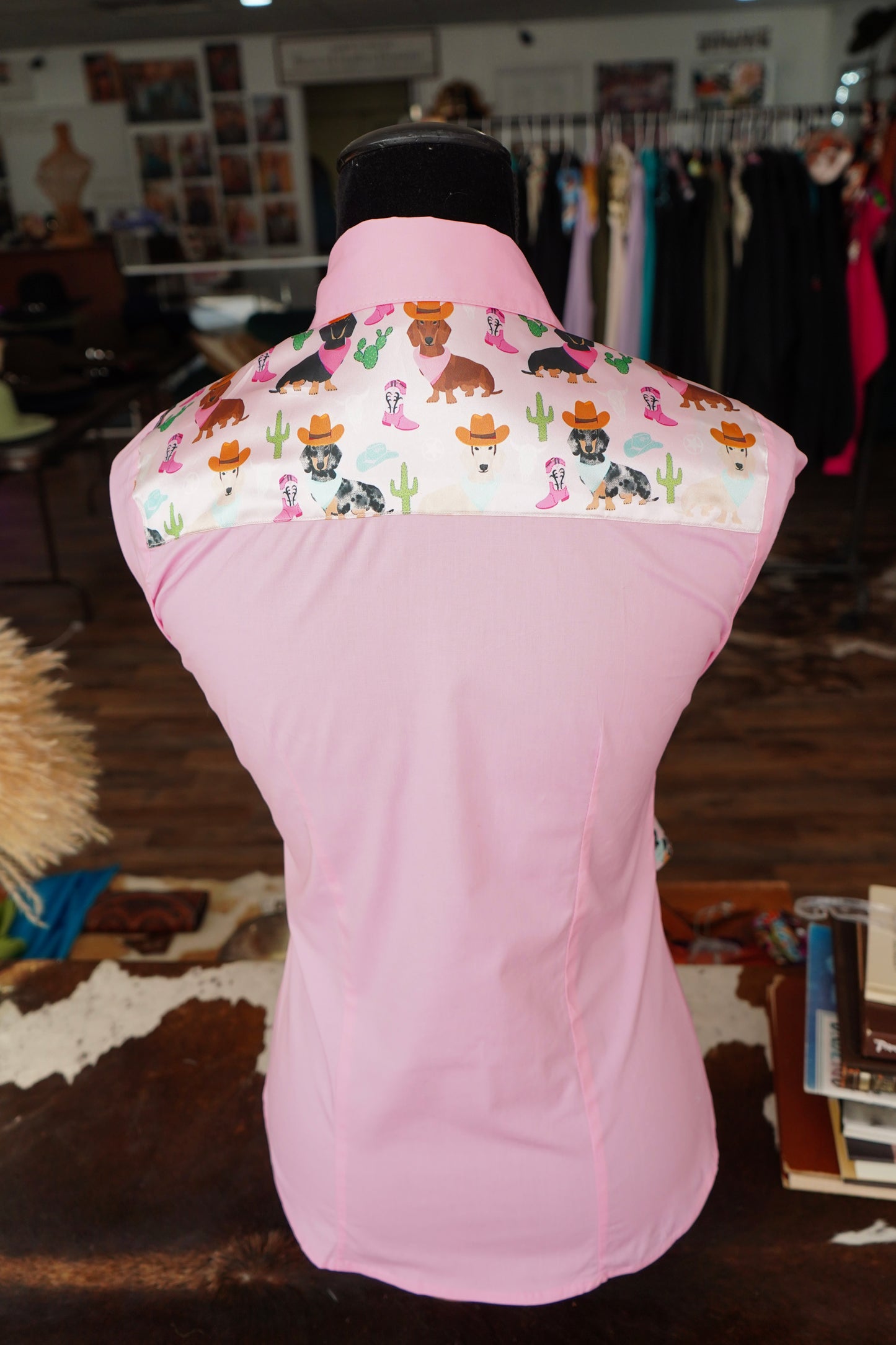 S - Ranchin Weens on Light Pink Cotton Button Down