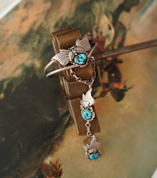 Leaves & Turquoise Lariat - Sz 5.5