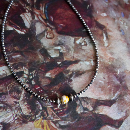 Sterling Silver Pearls w/ Bumblebee Jasper Stone Necklace - 14”
