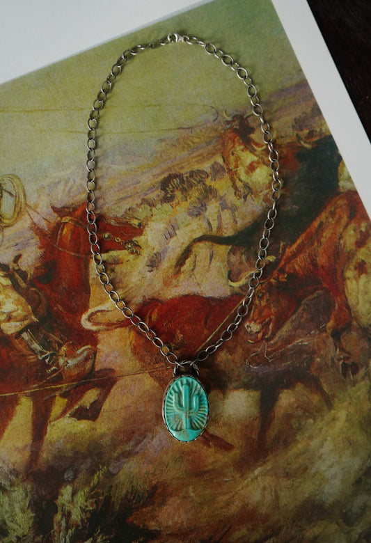 Turquoise Cactus Scene Necklace