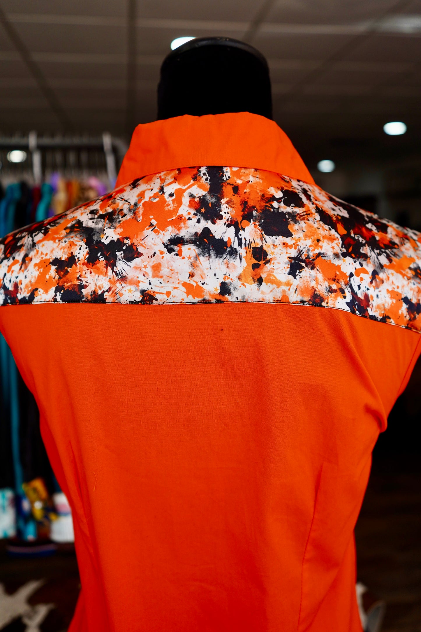 L - Pokes Paint Splatter on Orange Cotton Button Down