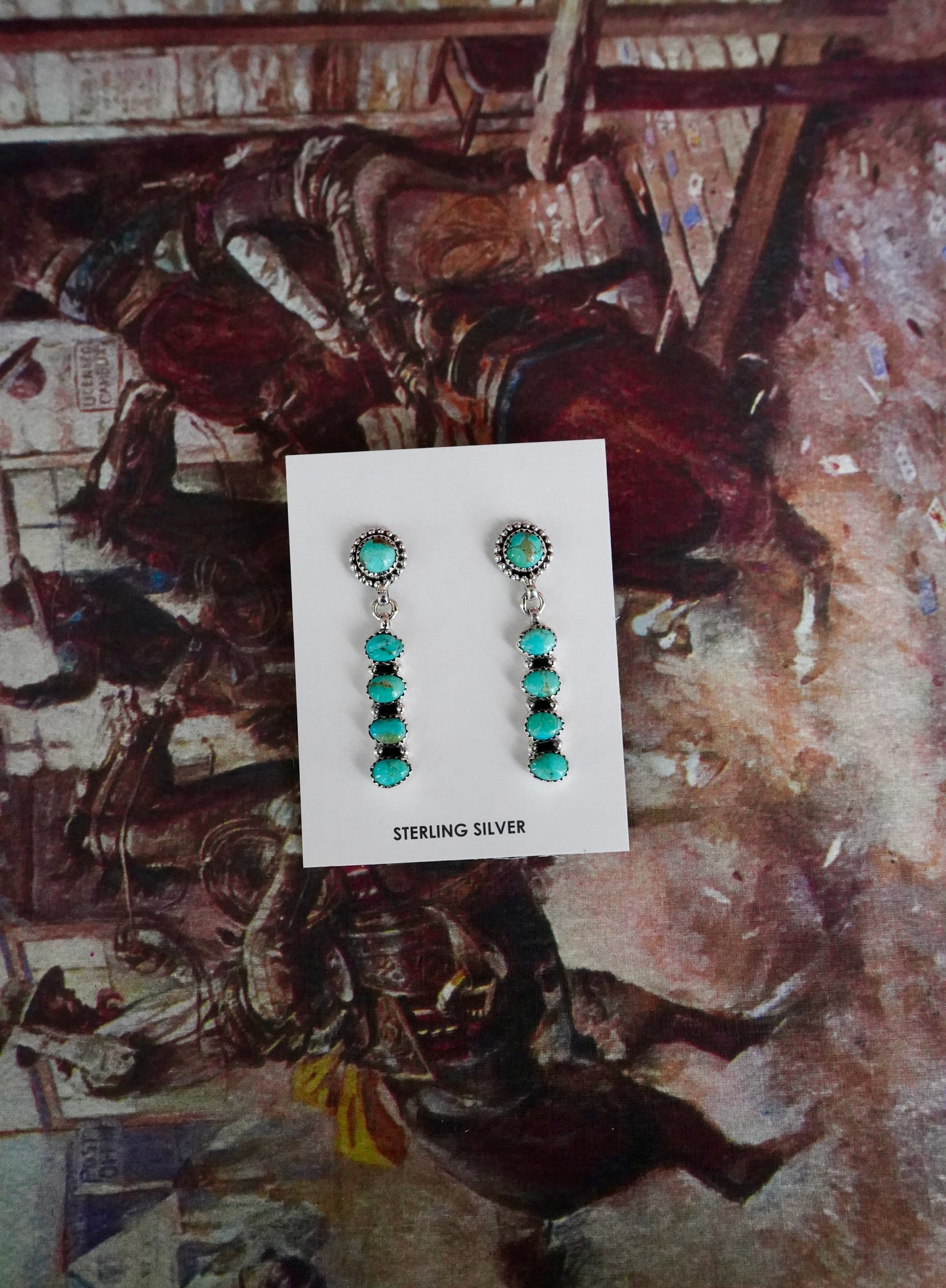 5 Stone Kingman Turquoise Dangly Stud Earrings