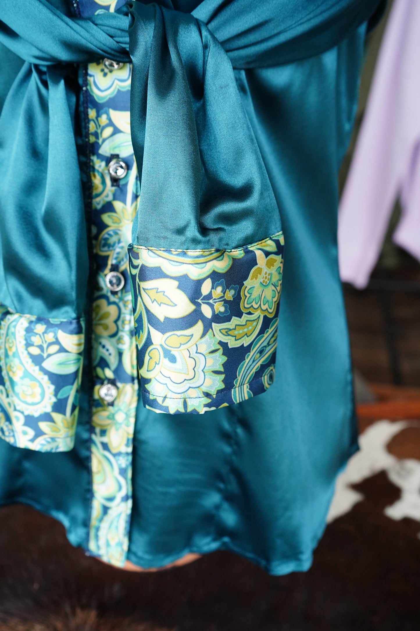 M - Teal & Green Paisley on Teal Button Down