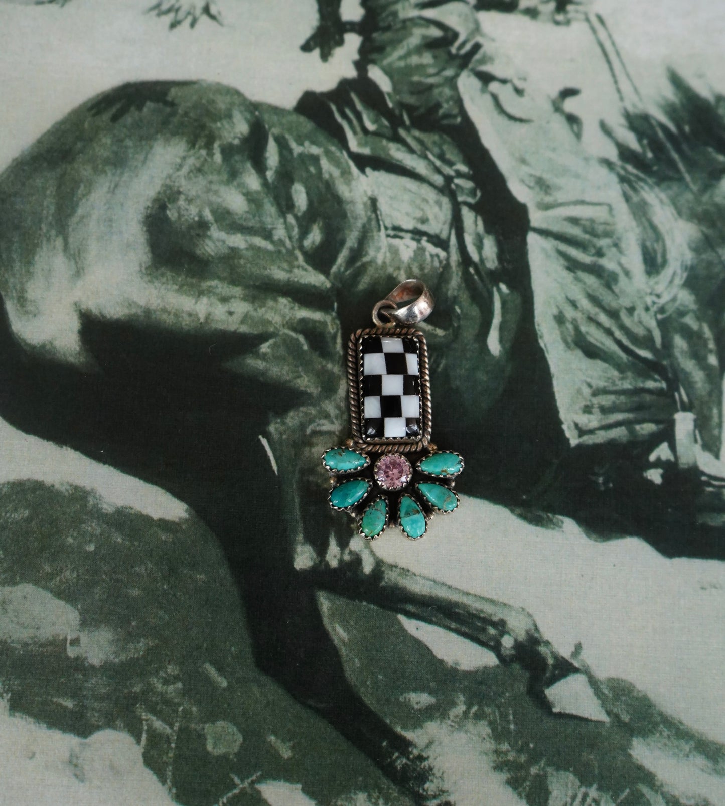 Checkered Turquoise Pendant