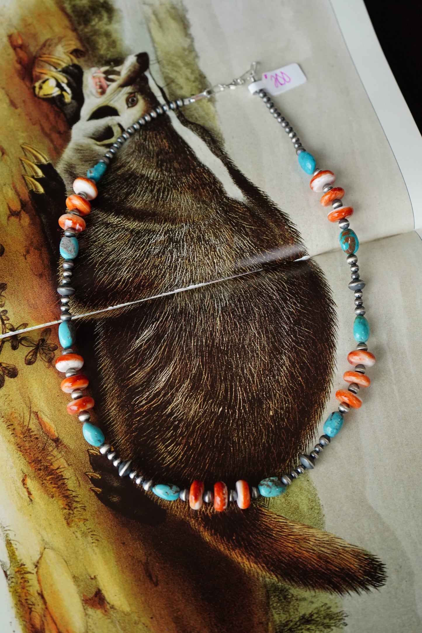 Turquoise & Orange Spiny Navajo Pearl Necklace - 20”