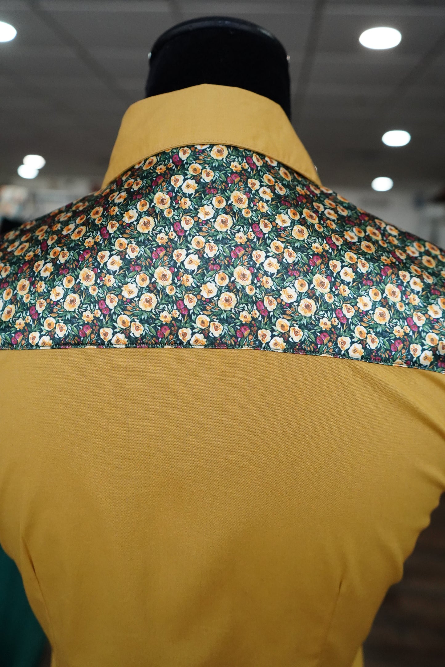 S - Tiny Autumn Floral on Mustard Cotton Button Down