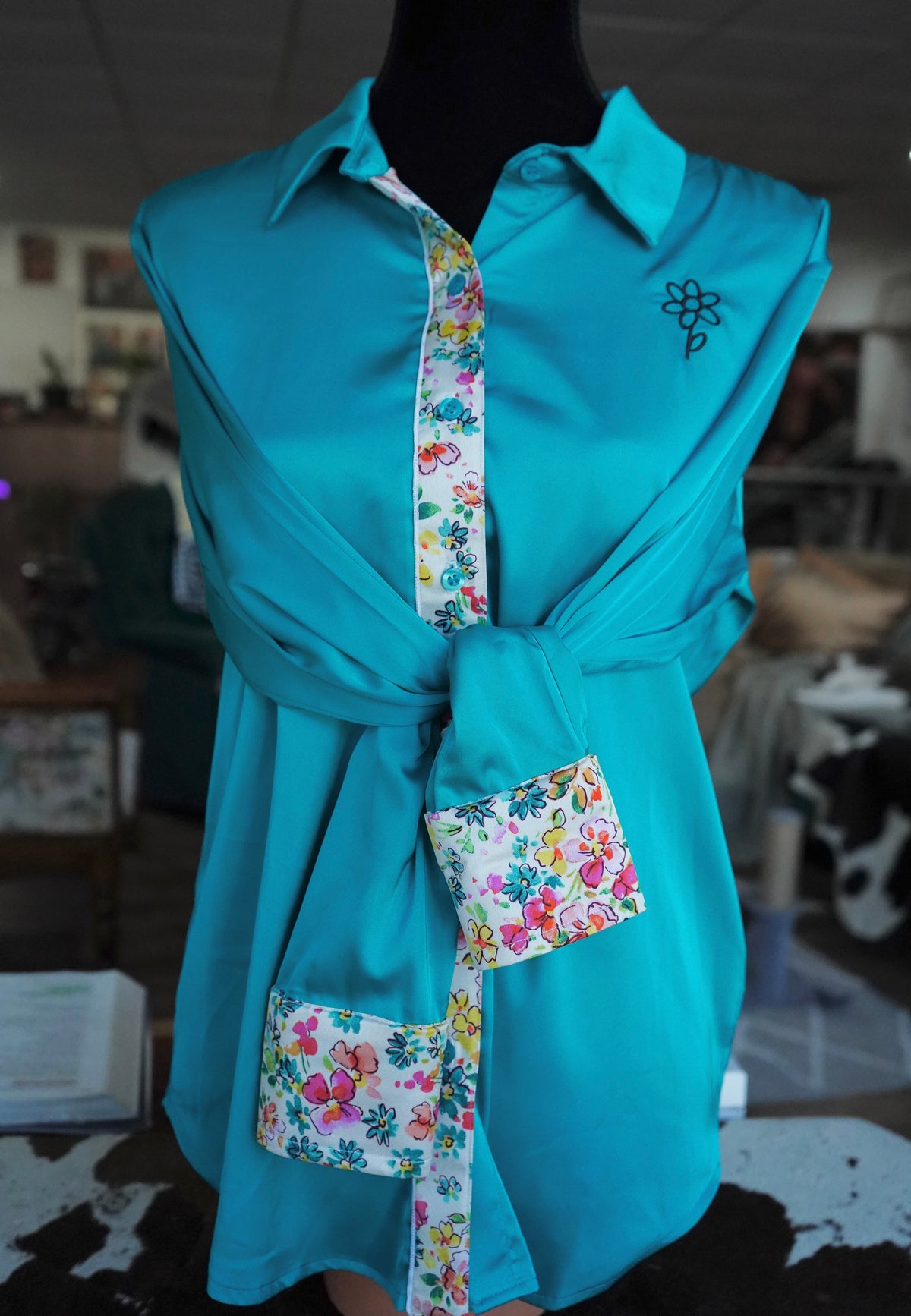 Branded Flowy Satin Button Downs