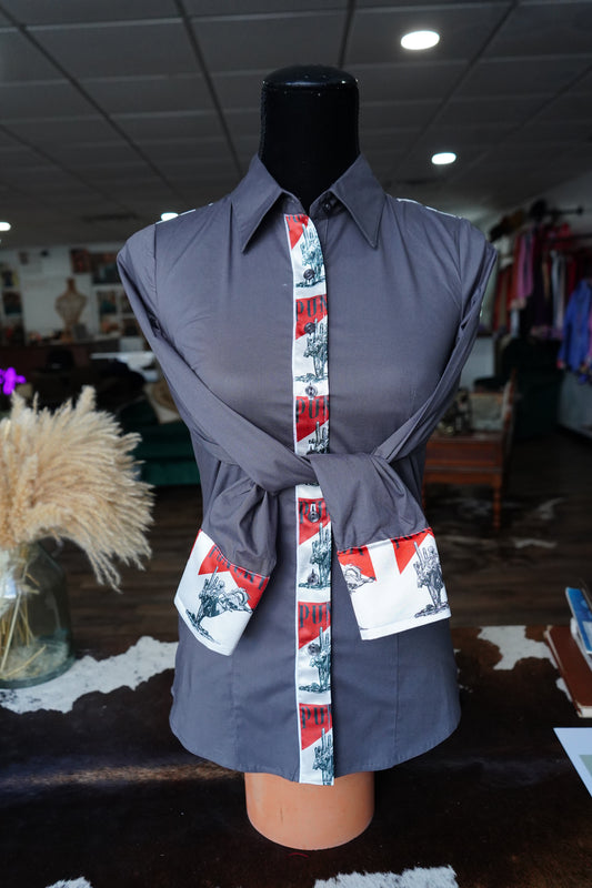 S - Punchy on Gray Cotton Button Down