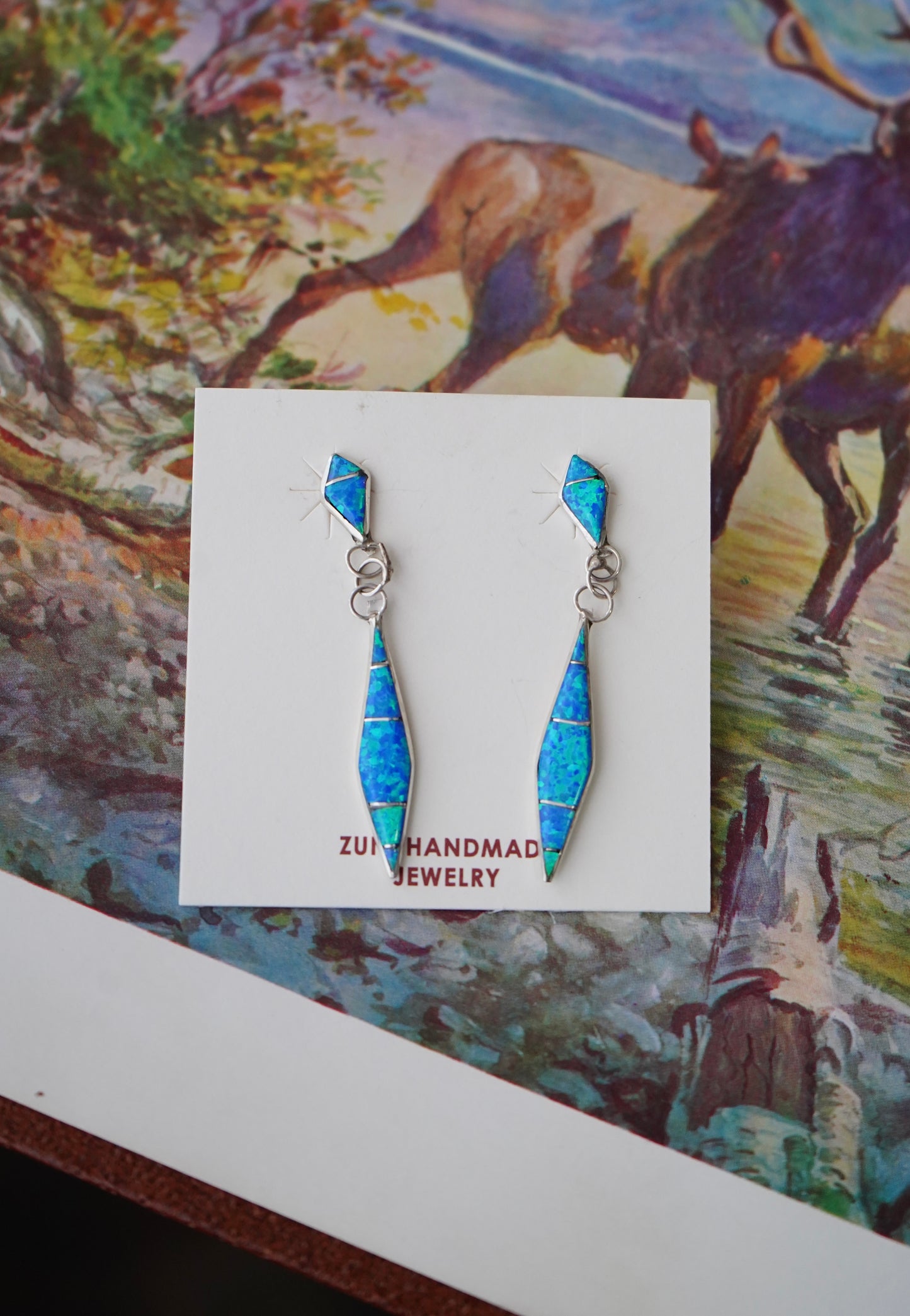 James Kee Zuni Inlay Opal Dangly Stud Earrings