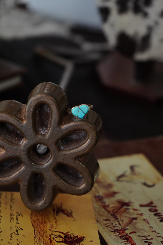 Vintage Turquoise Heart Ring - Sz 6