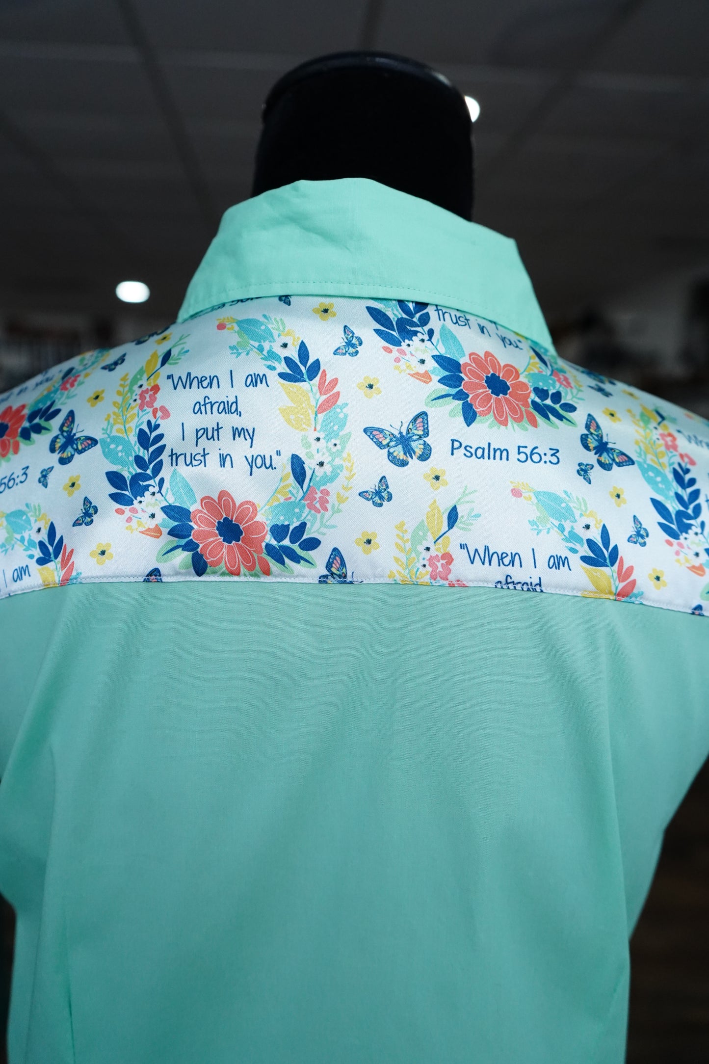XL - Psalm 56:3 on Mint Cotton Button Down