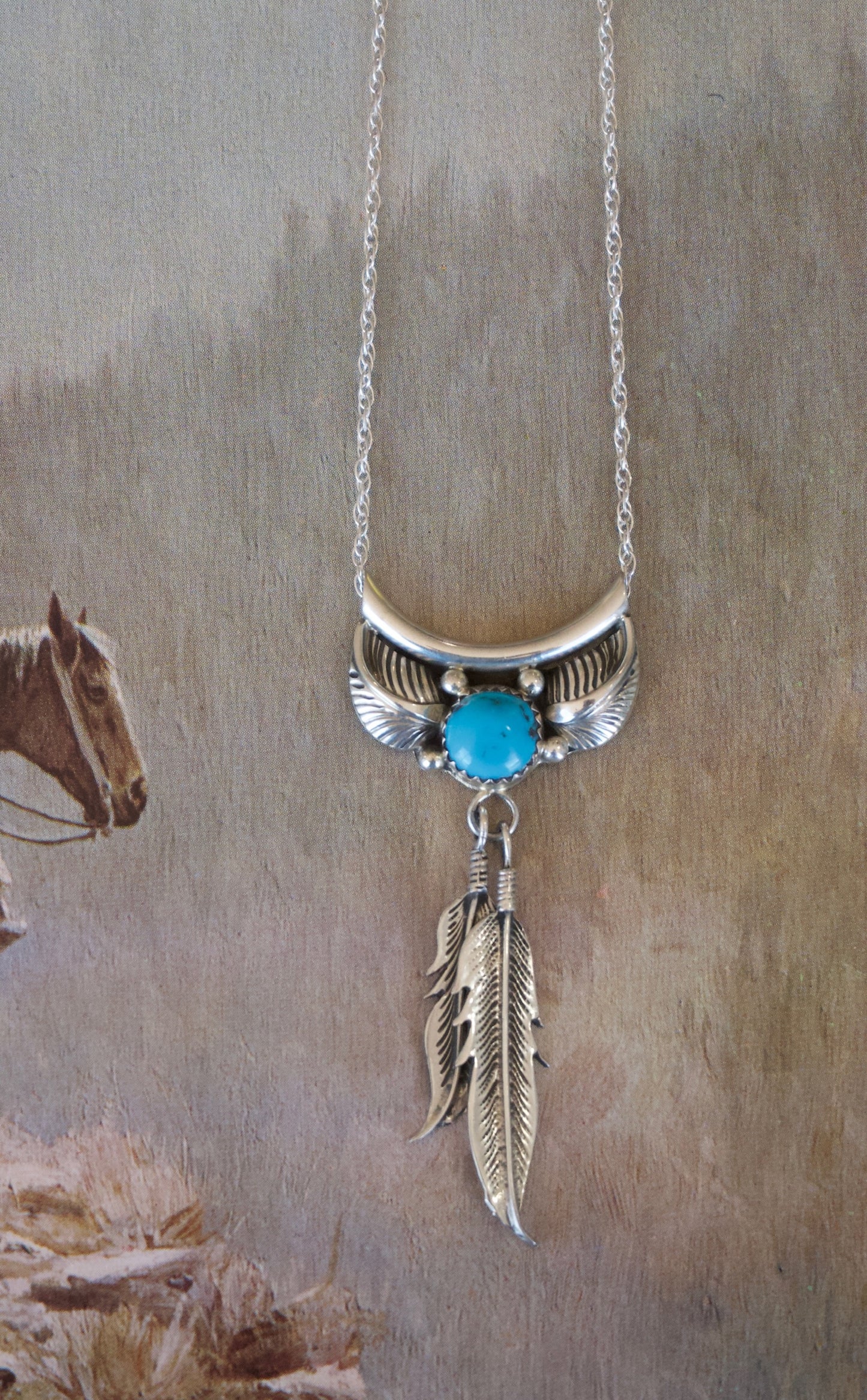Turquoise Feather Half Circle Pendant