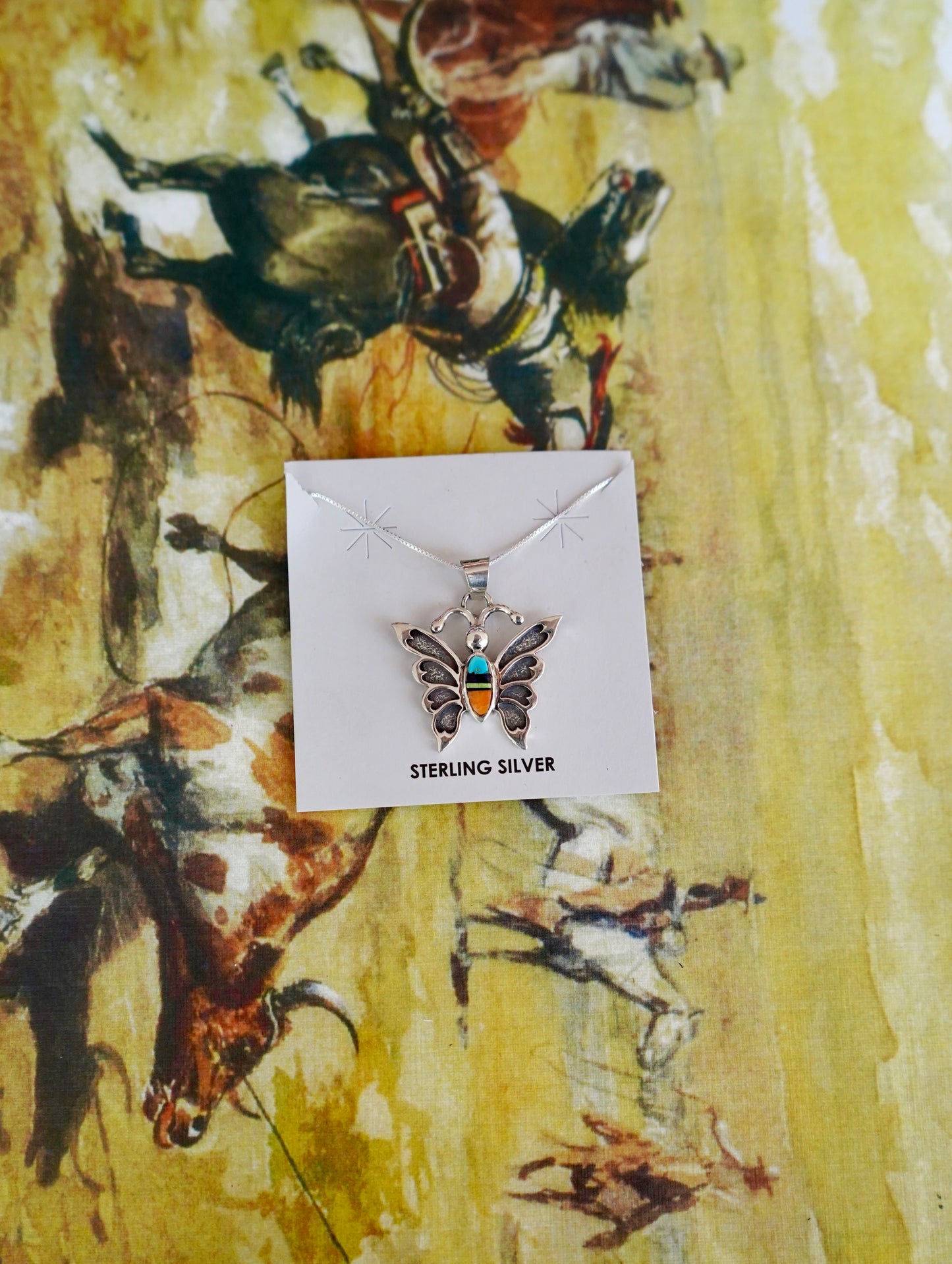 Ervin Hoskie Multi Stone Inlay Butterfly Necklace