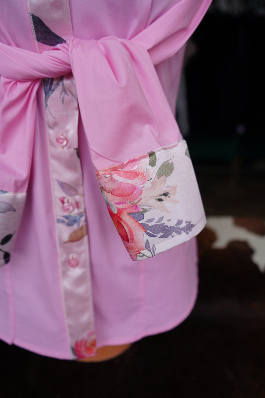 M - Pink Verses on Light Pink Cotton Button Down