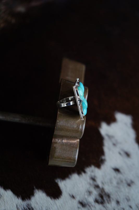 5 Stone Turquoise Square Shadow Box Ring - Adj