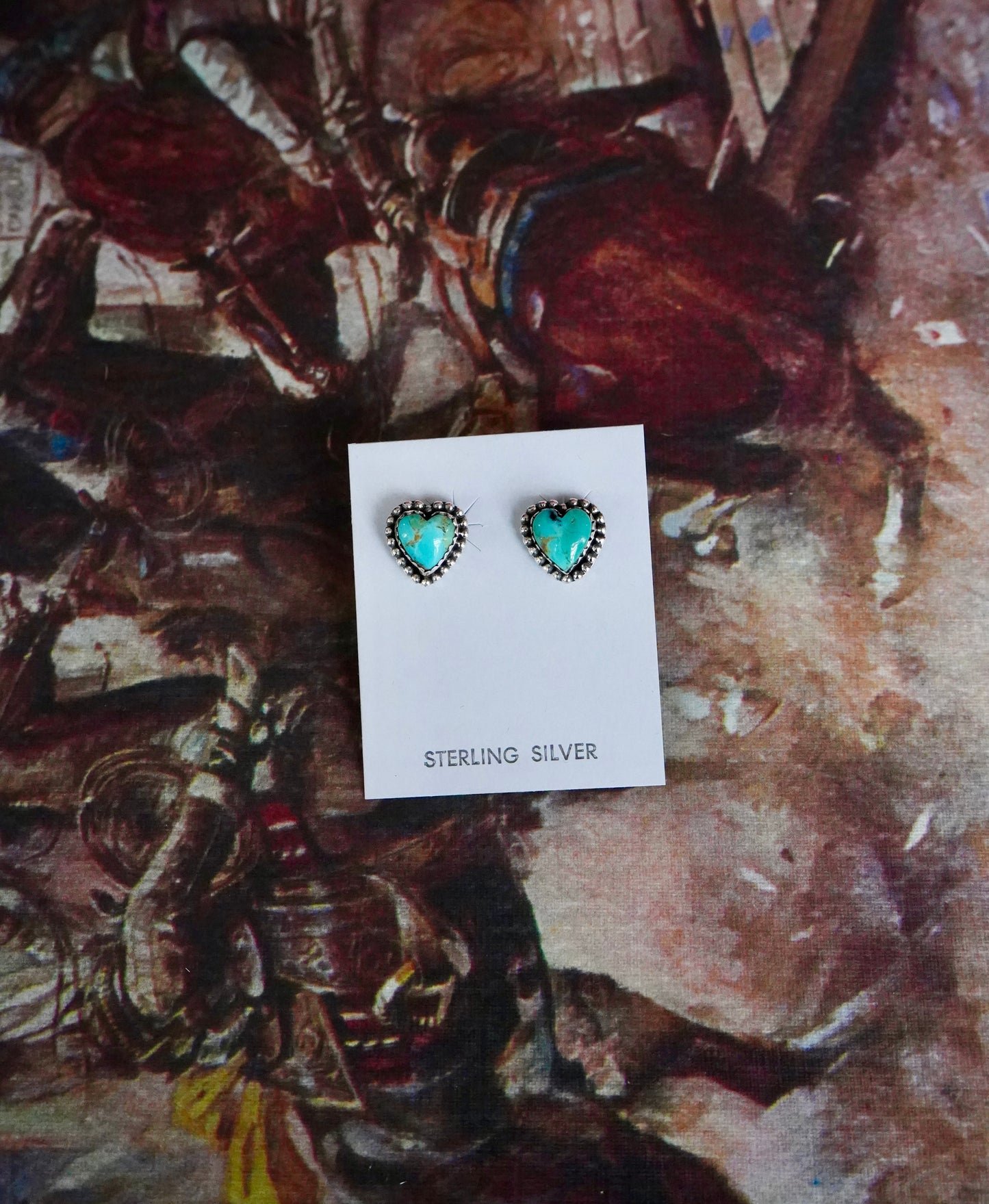 Kingman Turquoise Heart Stud Earrings