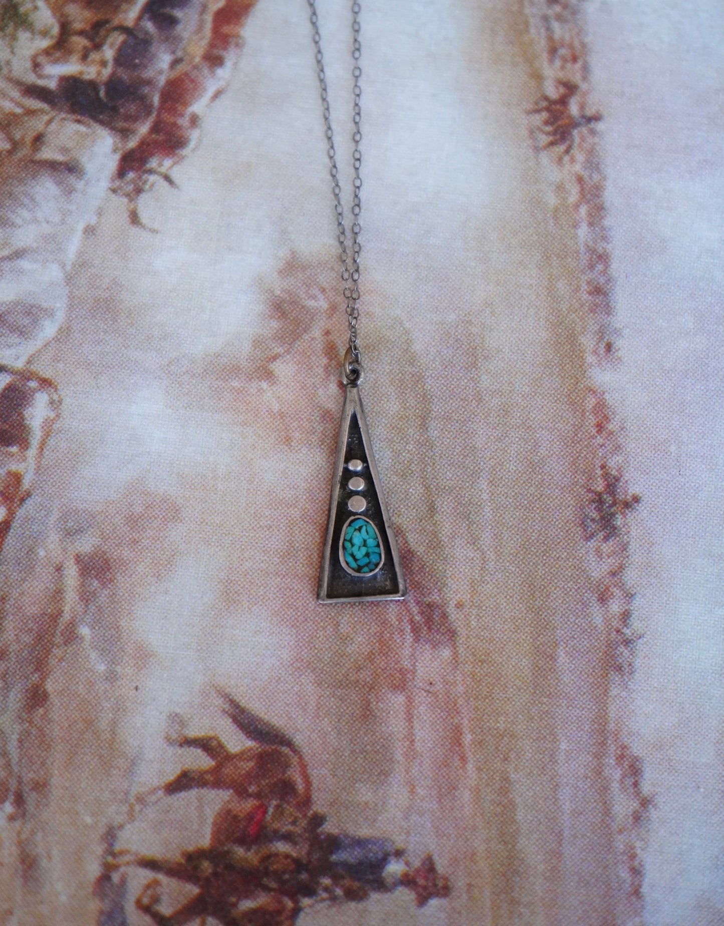Vintage Crushed Turquoise Inlay Triangle Pendant
