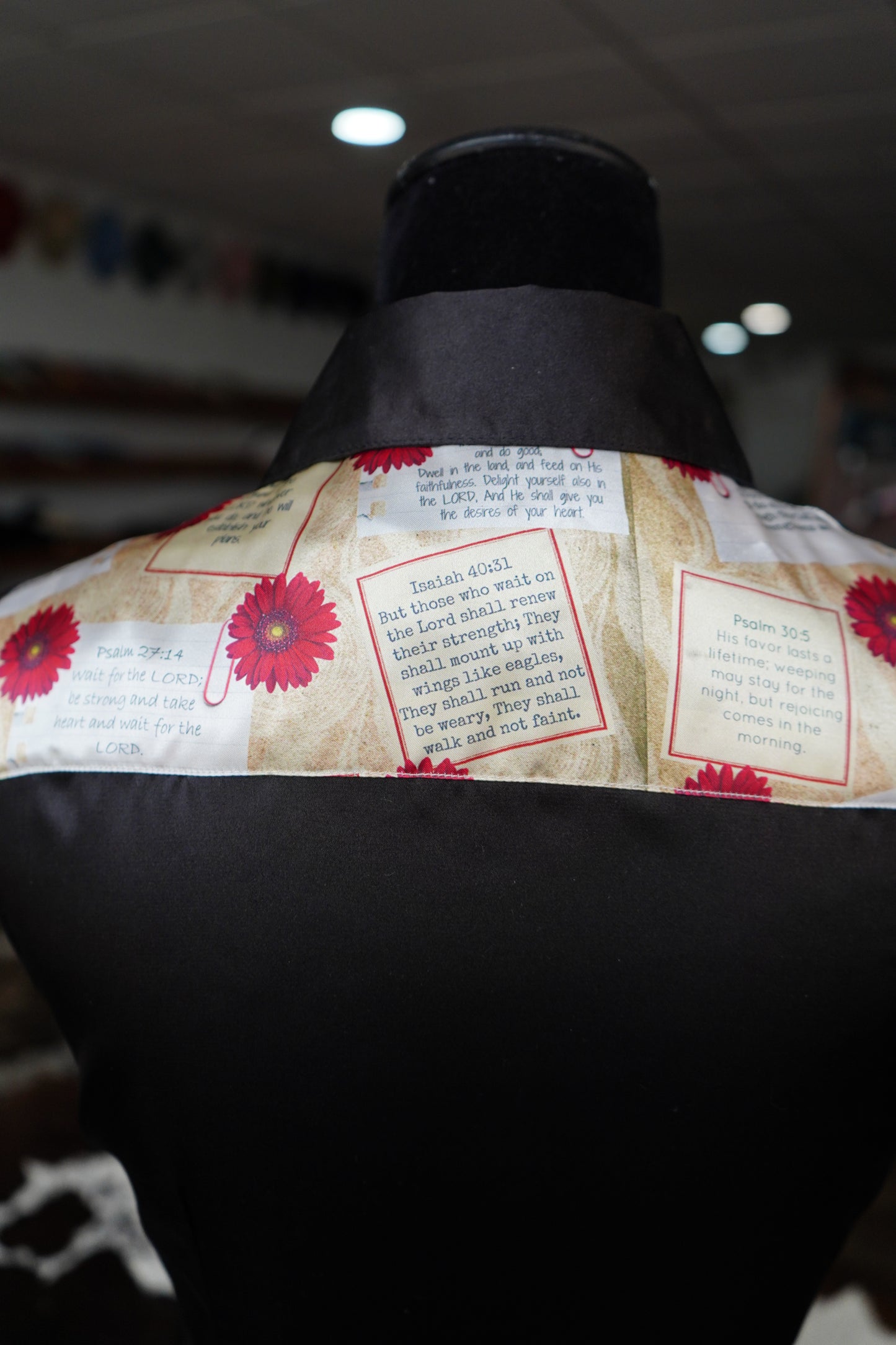 S - Postcard Scripture on Black Satin Button Down