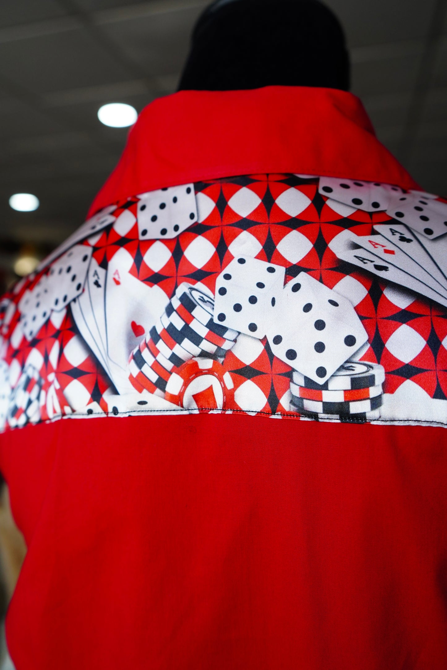 L - Playing Cards on Red Cotton Button Down