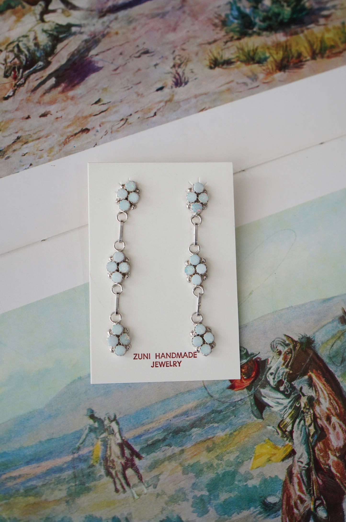 Swain Charley Zuni Inlay Dangly Cluster Stud Earrings