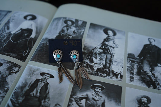 Vintage Bear Paw & Feather Stud Earrings