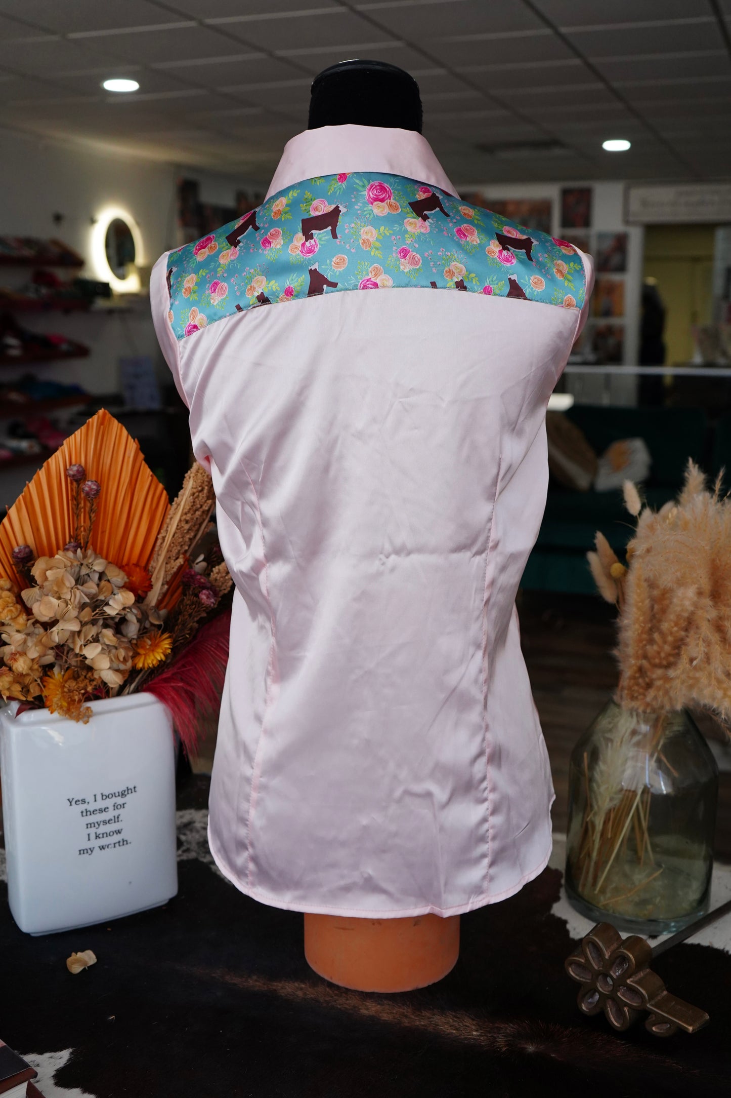 L - Light Pink Satin w/ Tumbling Herefords Button Down