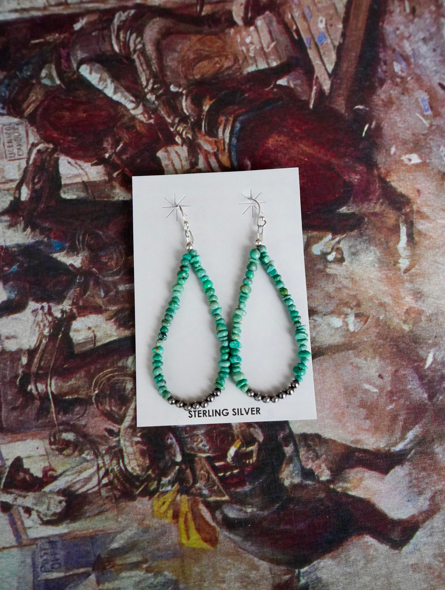 Kingman Turquoise & Sterling Silver Pearls Fish Hook Earrings
