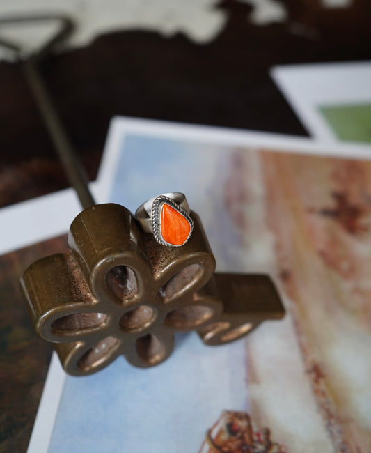 Annette Martinez Orange Spiny Teardrop Ring - Sz 9.5