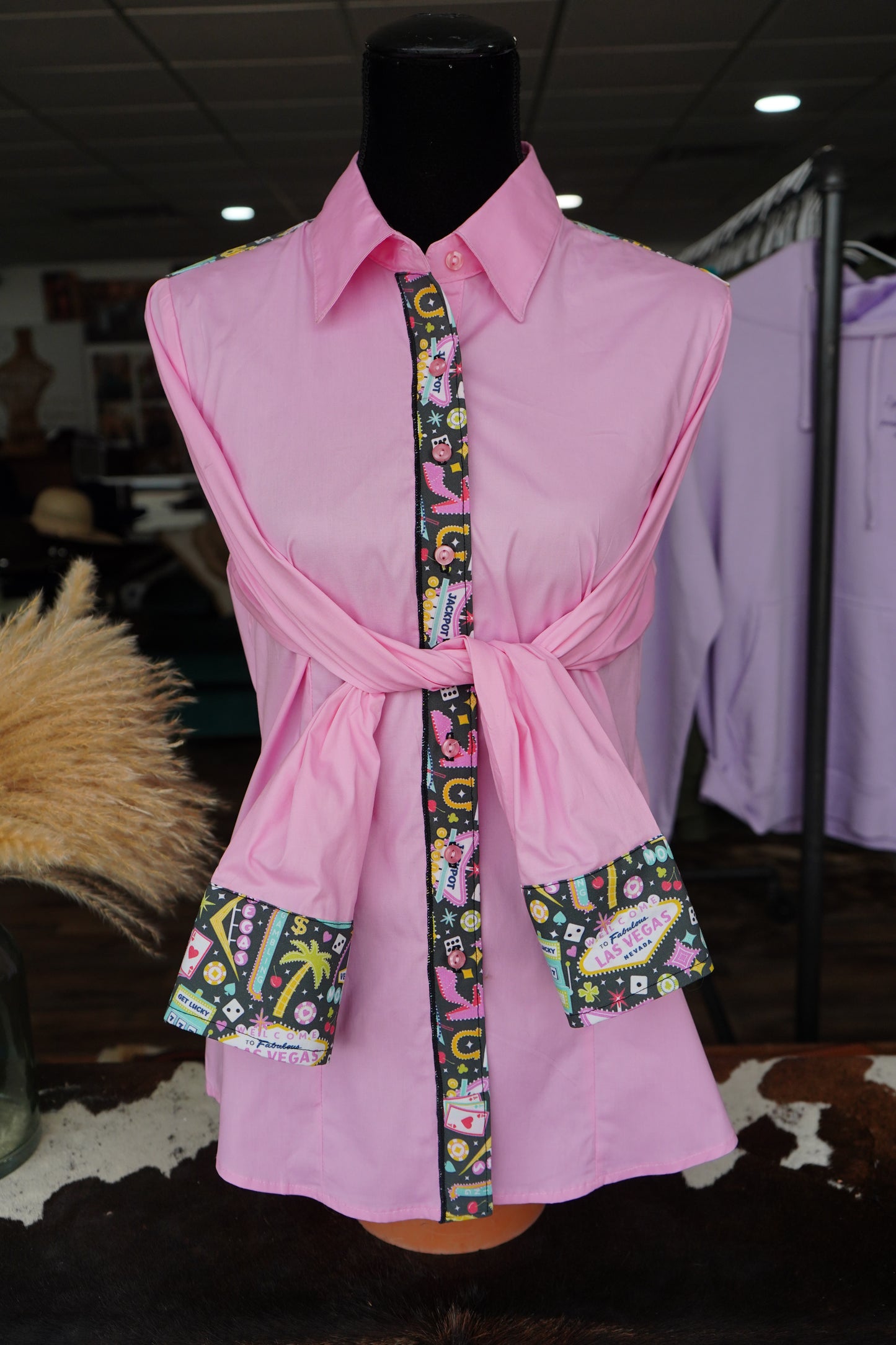 XL - Pink Vegas on Light Pink Cotton Button Down