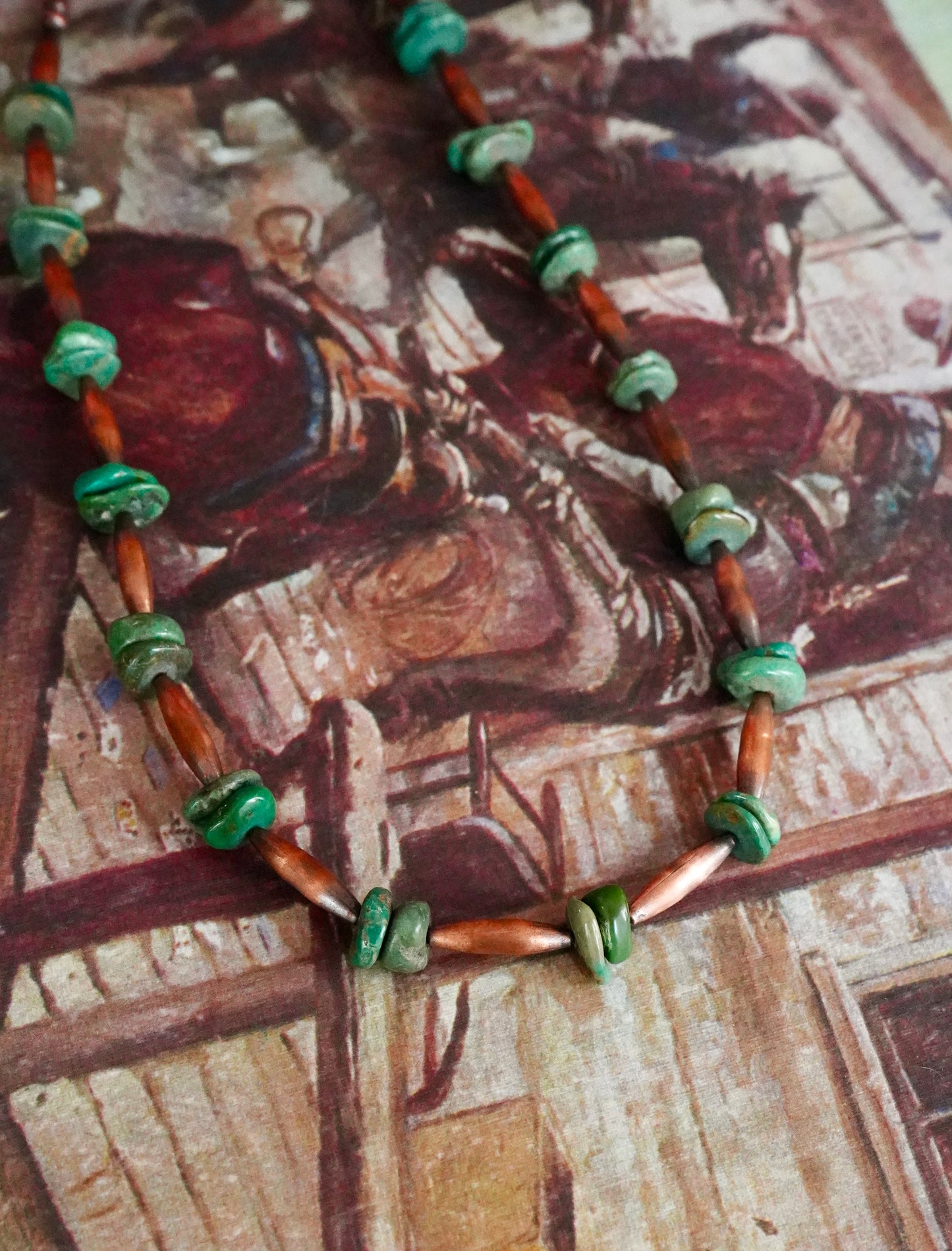Copper Melon Beads w/ Turquoise Chips - 22”