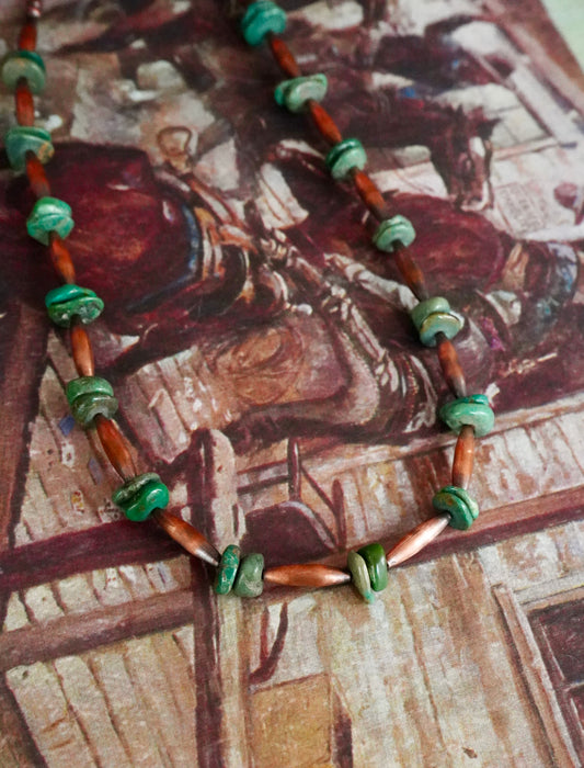 Copper Melon Beads w/ Turquoise Chips - 22”