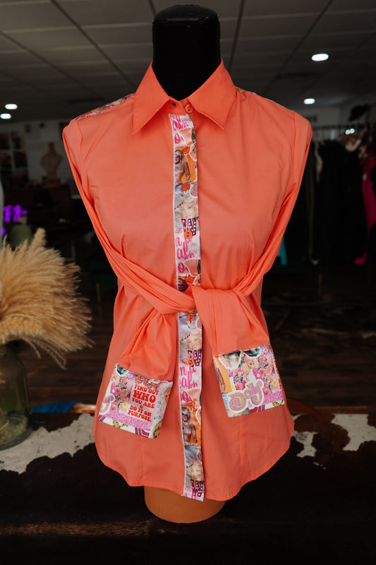M - Dolly on Coral Cotton Button Down