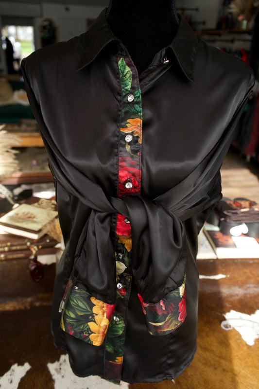 3XL - Large Moody Floral on Black Button Down