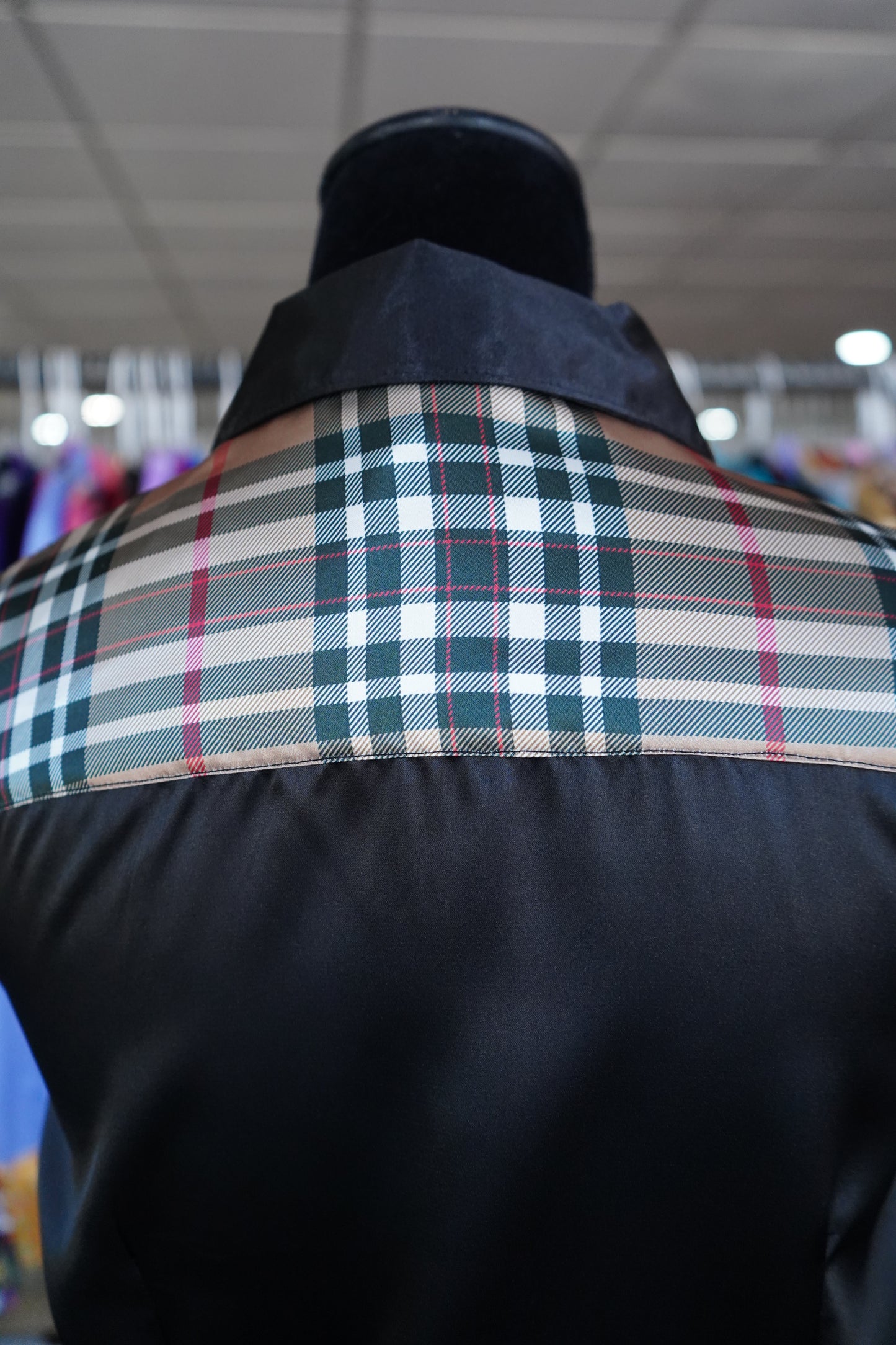 M - Gold Plaid on Black Satin Button Down