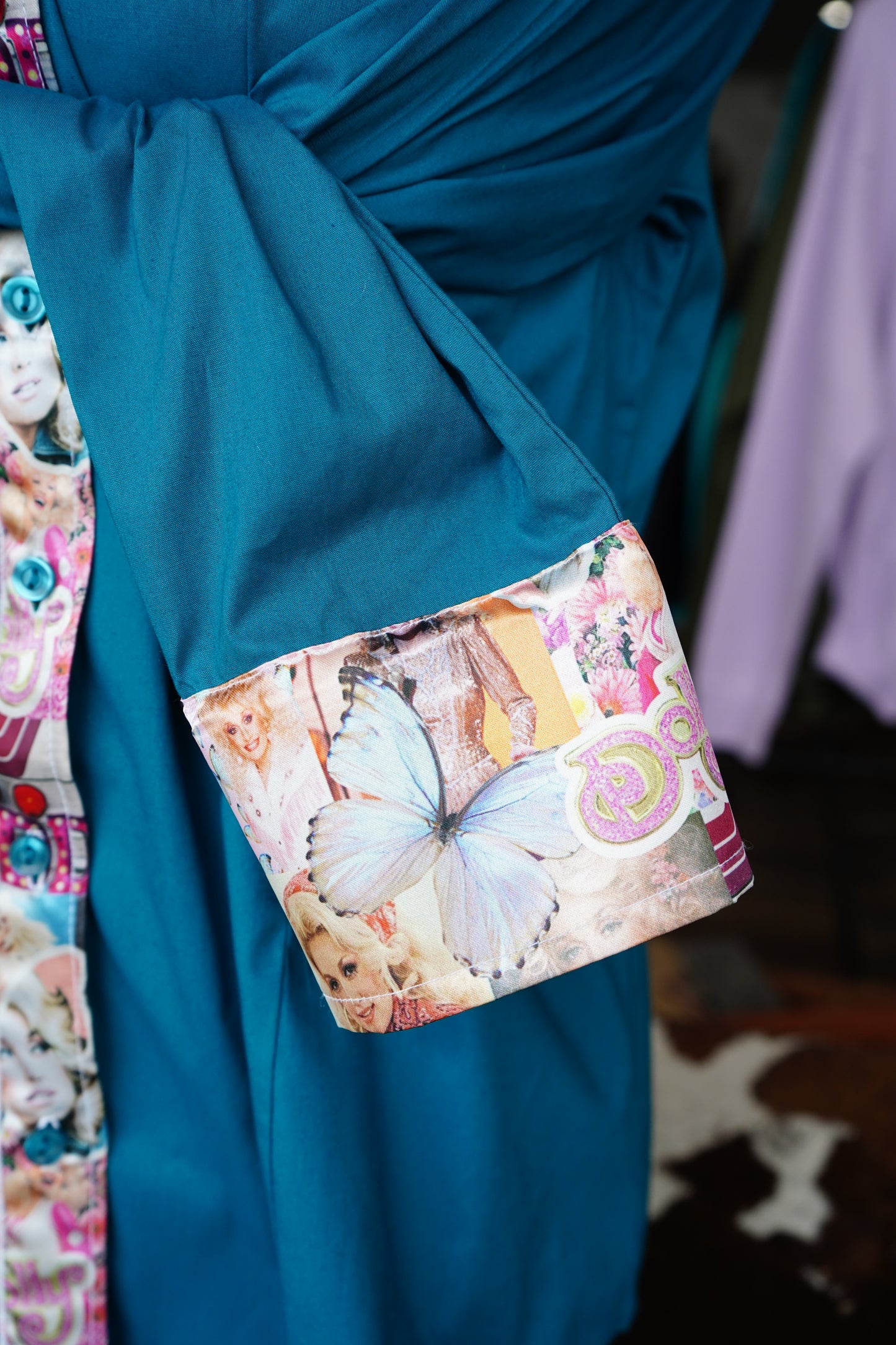 XL - Dolly on Teal Cotton Button Down