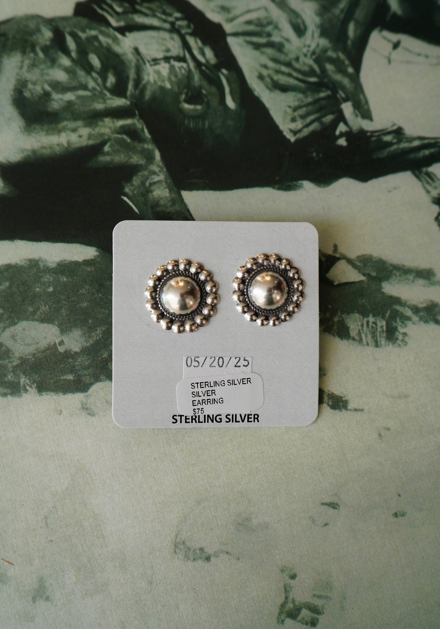 Sterling Silver Concho Stud Earrings