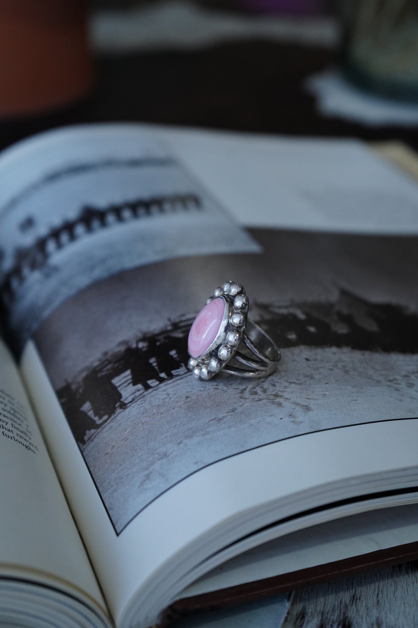 Pink Conch w/ Beaded Border - Sz 7.5