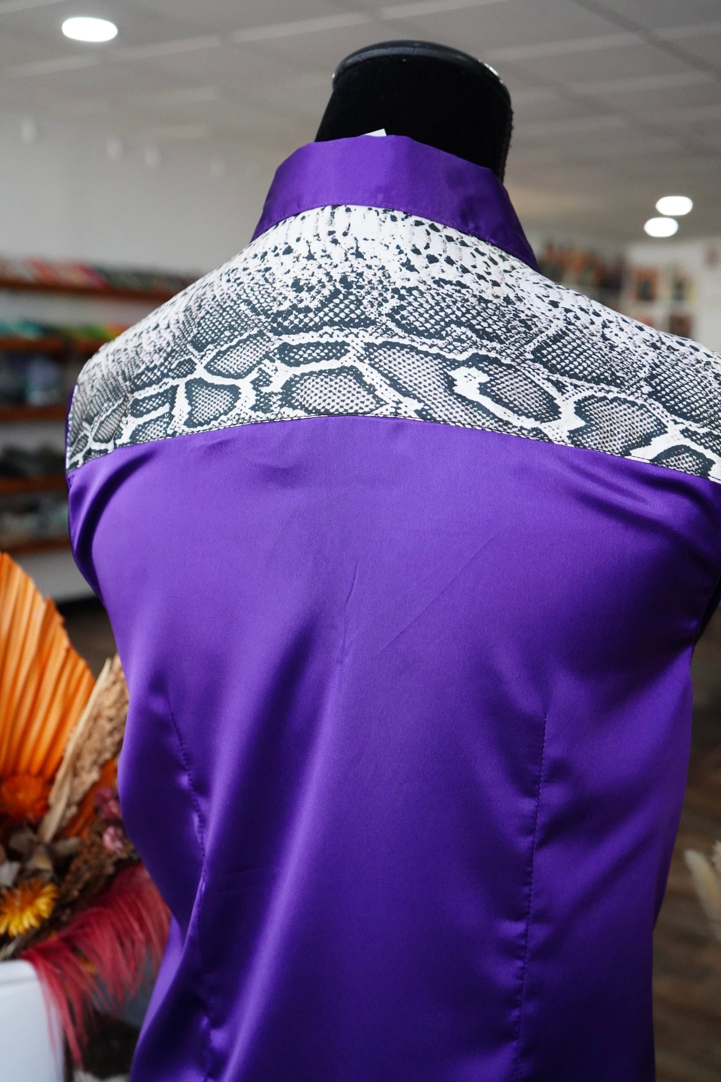 L - Purple Satin w/ Snakeskin Button Down